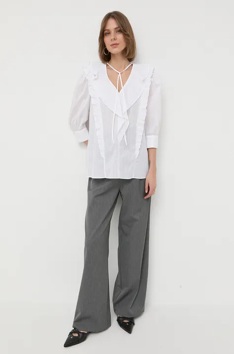 Бавовняна блузка BOSS жіноча колір білий візерунок