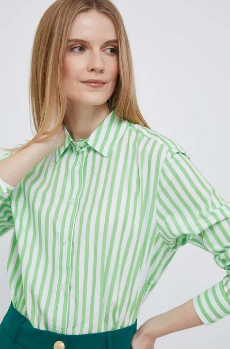 Хлопковая рубашка Tommy Hilfiger женская цвет зелёный regular классический воротник
