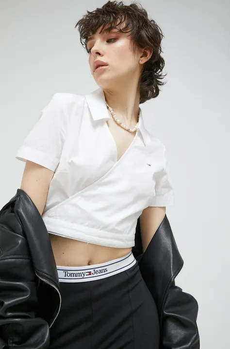 Tommy Jeans camasa din bumbac femei, culoarea alb