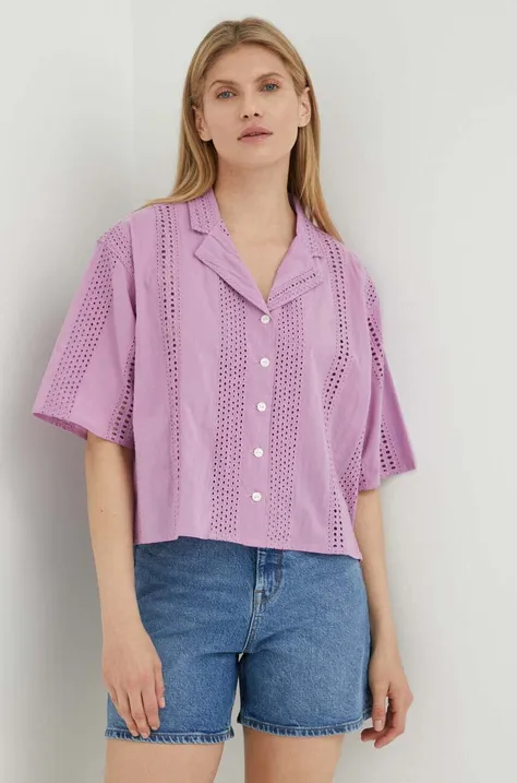 Βαμβακερό πουκάμισο Wrangler χρώμα: μοβ