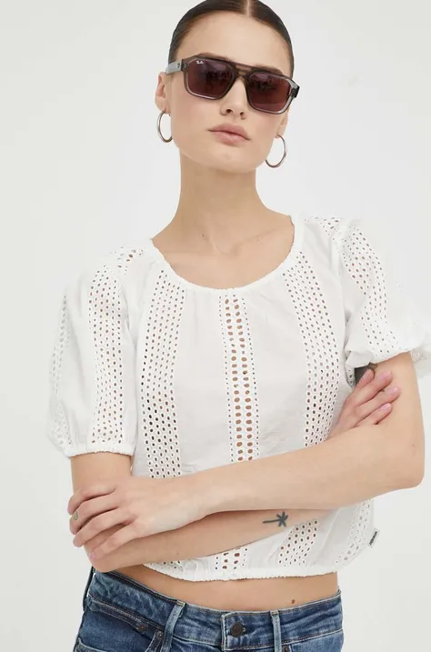 Бавовняна блузка Wrangler жіноча колір білий однотонна