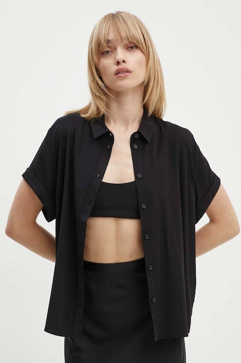 Samsoe Samsoe camasa femei, culoarea negru, cu guler clasic, regular
