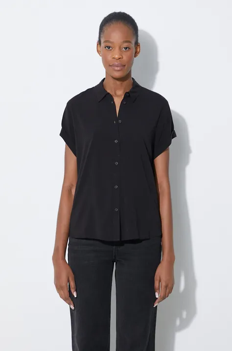 Риза Samsoe Samsoe MAJAN дамска в черно със стандартна кройка с класическа яка F19123672