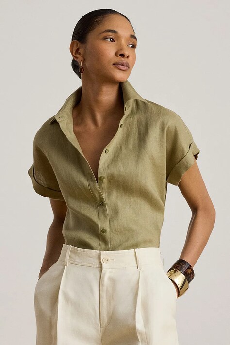 Lauren Ralph Lauren koszula damska lniana zielona gładka 200699152