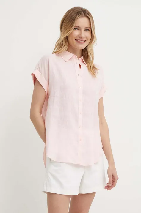 Lněná košile Lauren Ralph Lauren růžová barva, relaxed, s klasickým límcem, 200699152