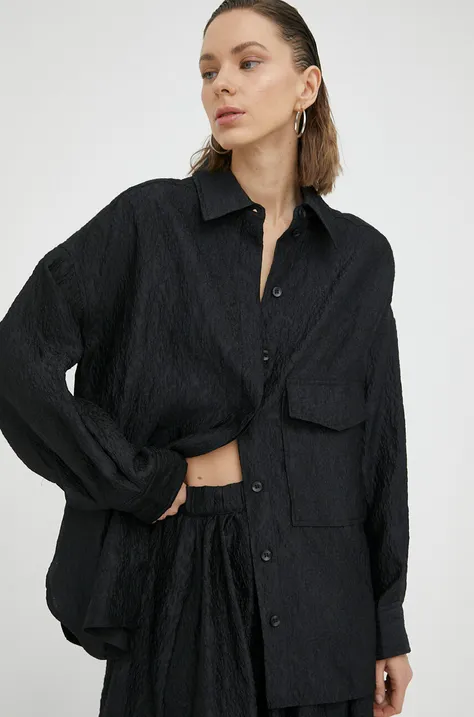 Košeľa Lovechild dámska, čierna farba, voľný strih, s klasickým golierom