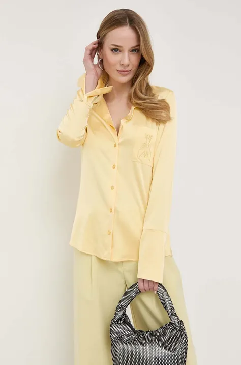 Patrizia Pepe camasa femei, culoarea galben, cu guler clasic, regular