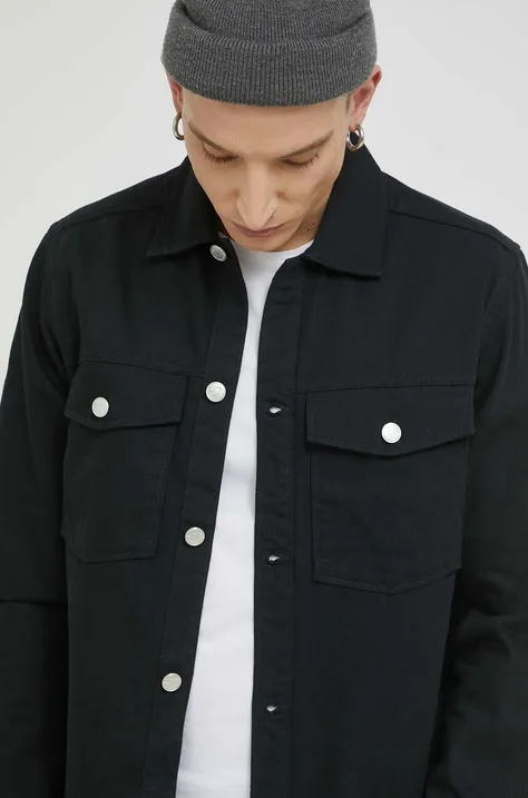 Τζιν πουκάμισο Only & Sons ανδρικό, χρώμα: μαύρο