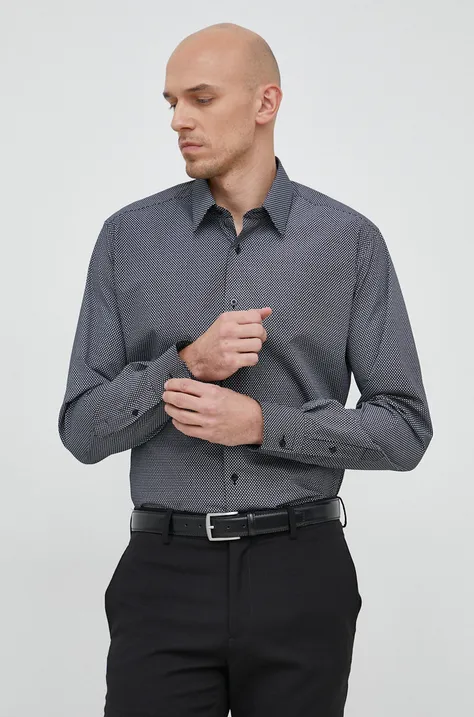 Βαμβακερό πουκάμισο Karl Lagerfeld ανδρικό, χρώμα: μαύρο