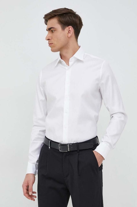 Michael Kors Košile Michael Kors pánská, bílá barva, slim, s klasickým límcem, MD0DS01032