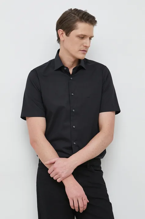 Košile Michael Kors pánská, černá barva, slim, s klasickým límcem