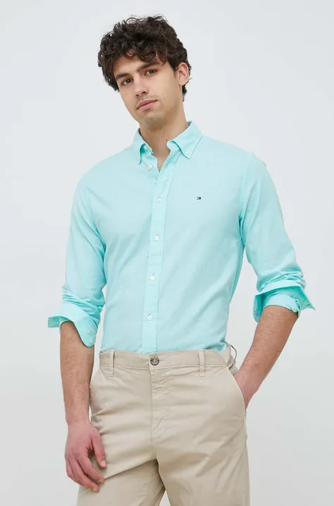 Košulja Tommy Hilfiger za muškarce, boja: tirkizna, regular, o button-down ovratnikom
