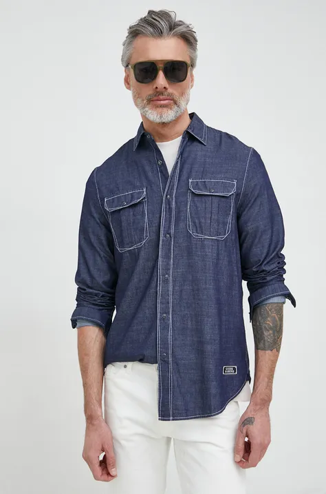 Pamučna košulja Guess za muškarce, boja: tamno plava, regular, s klasičnim ovratnikom