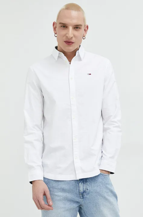 Бавовняна сорочка Tommy Jeans чоловіча колір білий regular класичний комір