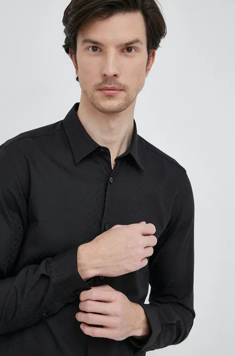 BOSS koszula bawełniana męska kolor czarny slim z kołnierzykiem klasycznym