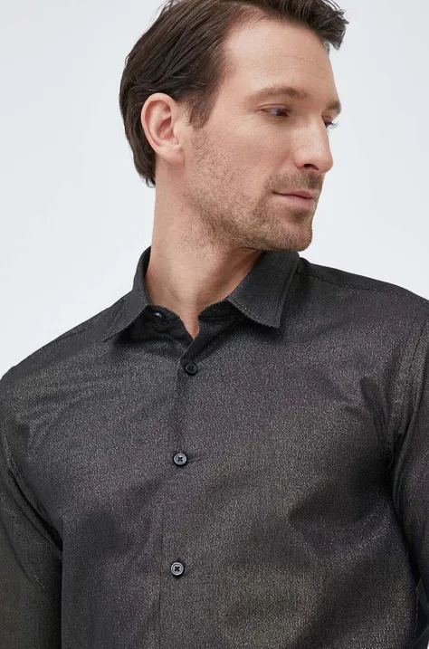 Košulja BOSS za muškarce, boja: crna, regular, s klasičnim ovratnikom