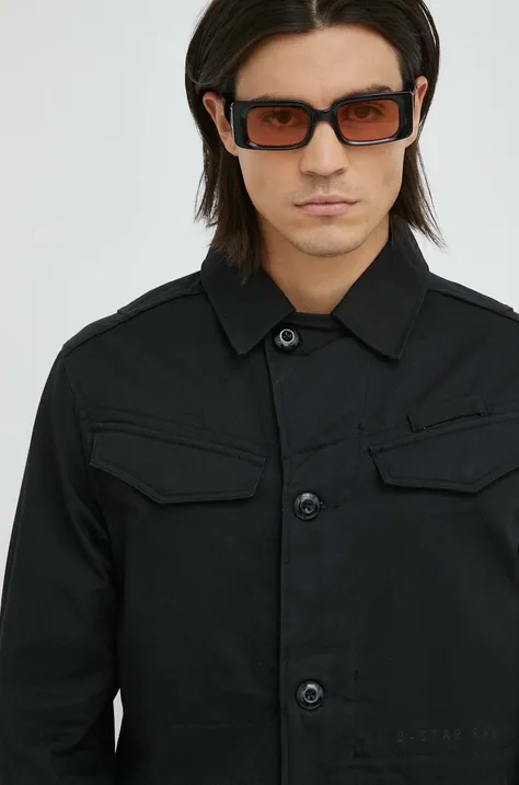 Памучна риза G-Star Raw мъжка в черно със стандартна кройка с класическа яка