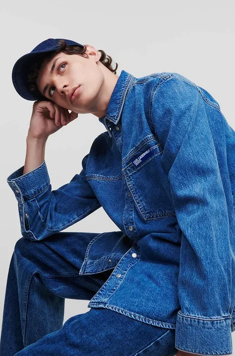 Karl Lagerfeld Jeans koszula jeansowa męska kolor niebieski regular z kołnierzykiem klasycznym
