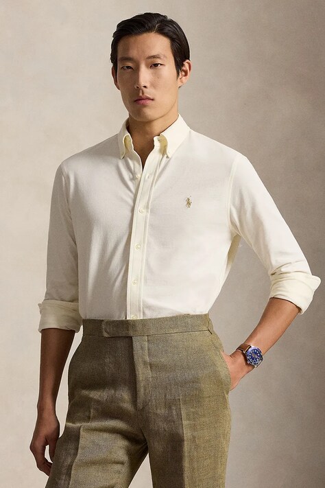Polo Ralph Lauren koszula męska bawełniana beżowa gładka 710654408
