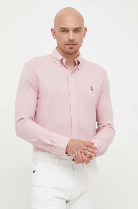 Polo Ralph Lauren cămașă din bumbac bărbați, culoarea roz, cu guler button-down, regular 710654408