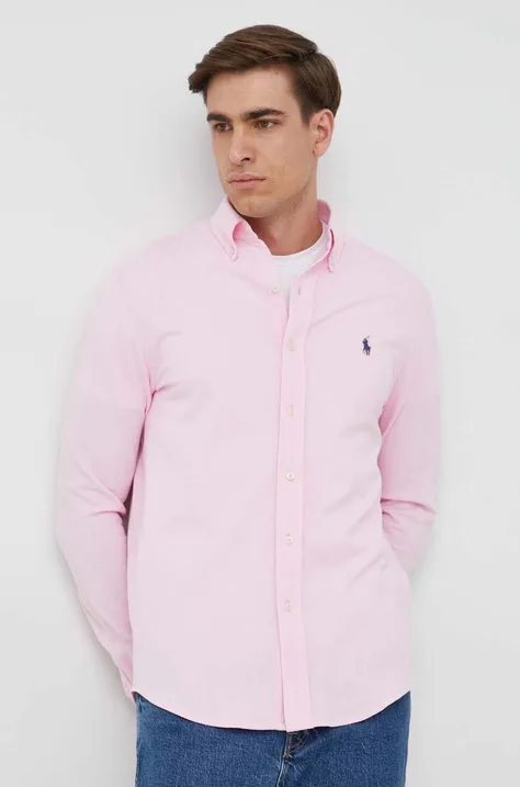Polo Ralph Lauren pamut ing férfi, legombolt galléros, rózsaszín, regular