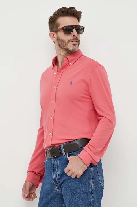 Bombažna srajca Polo Ralph Lauren moška, rdeča barva