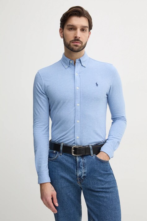 Polo Ralph Lauren camasa din bumbac barbati, culoarea negru, cu guler button-down, regular, 710654408