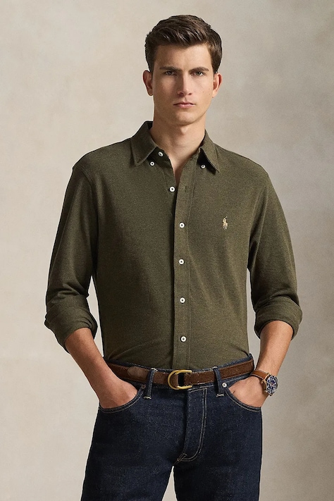 Polo Ralph Lauren košulja od pamuka za muškarce zelena bez uzorka 710654408