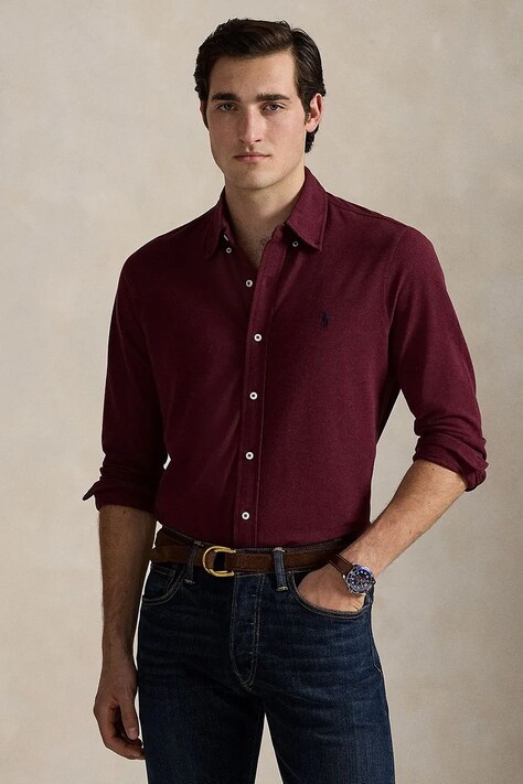 Polo Ralph Lauren Shirt cotton Men's maroon plain 710654408