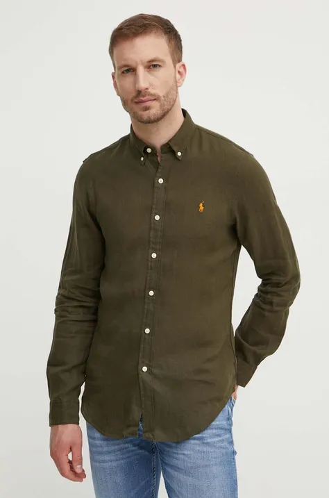 Lněná košile Polo Ralph Lauren slim, s límečkem button-down, 710829443