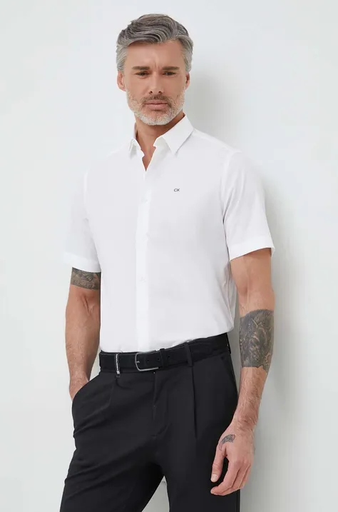 Košulja Calvin Klein za muškarce, boja: bijela, regular, s klasičnim ovratnikom