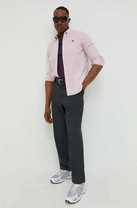 Abercrombie & Fitch koszula męska kolor różowy regular z kołnierzykiem button-down