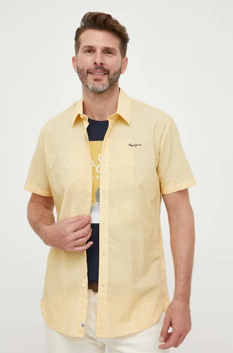Bavlnená košeľa Pepe Jeans pánska, žltá farba, regular, s klasickým golierom