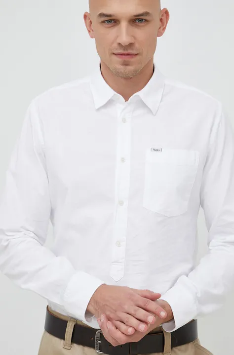 Pepe Jeans koszula bawełniana Lawson męska kolor biały regular z kołnierzykiem klasycznym