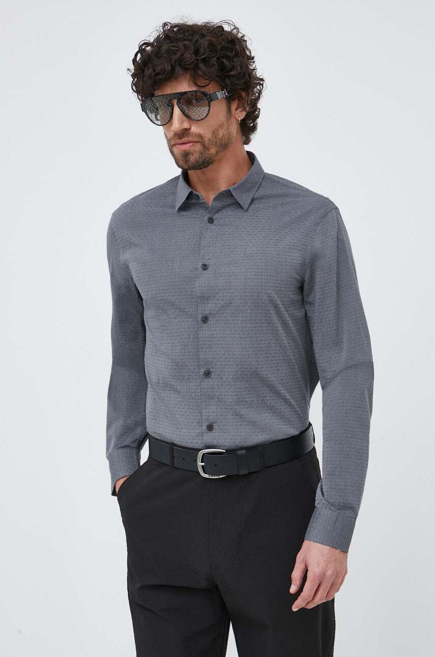 Armani Exchange koszula bawełniana męska kolor szary regular z kołnierzykiem klasycznym