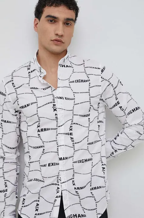 Košeľa Armani Exchange pánska, biela farba, slim, s golierom button-down