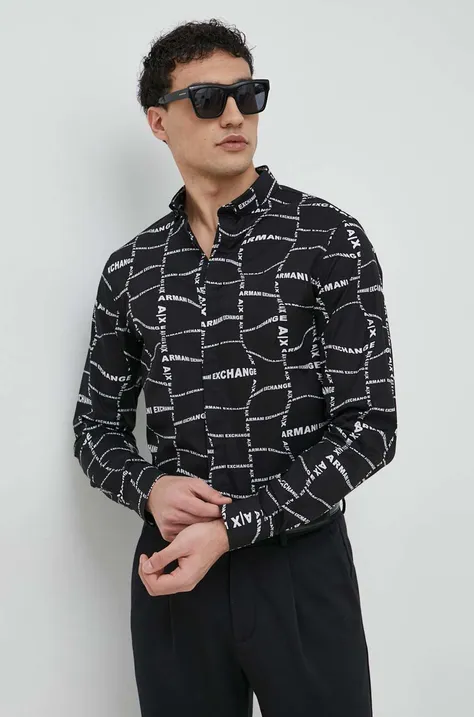 Košeľa Armani Exchange pánska, čierna farba, slim, s golierom button-down