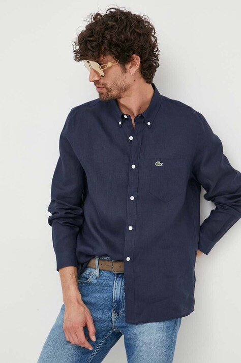 Lacoste camasa de in culoarea albastru marin, cu guler button-down, regular