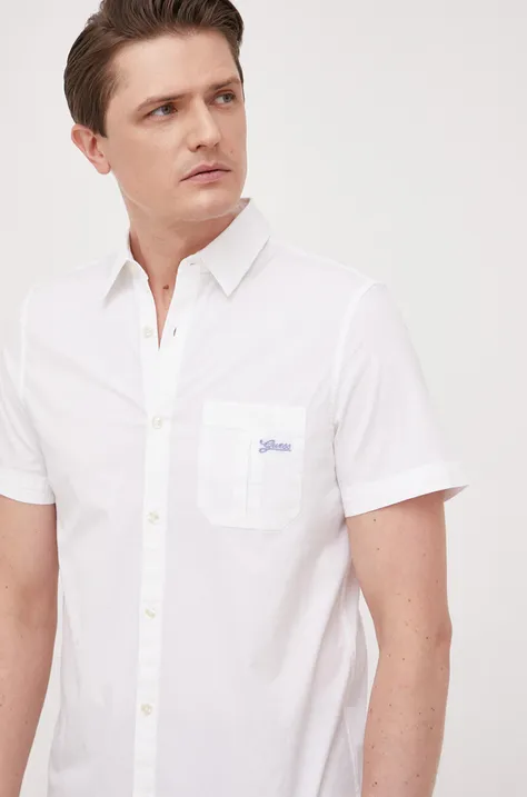Košulja Guess za muškarce, boja: bijela, slim, s klasičnim ovratnikom