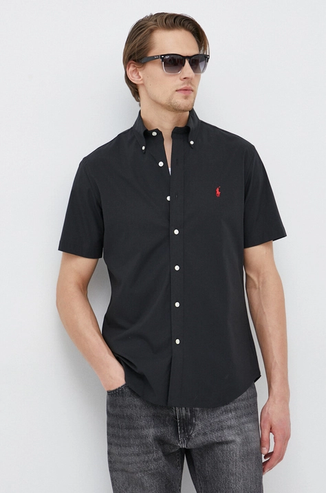 Polo Ralph Lauren cămașă bărbați, culoarea negru, cu guler button-down, regular 710867700