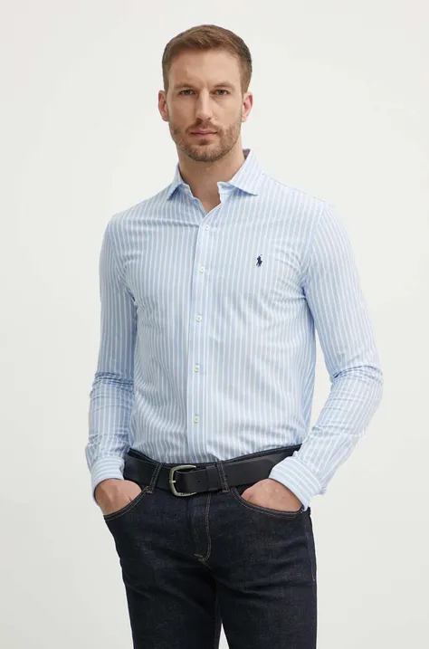 Памучна риза Polo Ralph Lauren мъжка в синьо със стандартна кройка с италианска яка