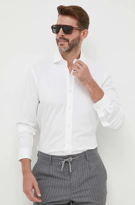Βαμβακερό πουκάμισο Polo Ralph Lauren ανδρικό, χρώμα: άσπρο