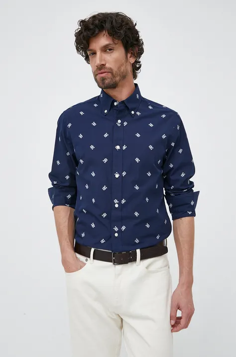 Βαμβακερό πουκάμισο Tommy Hilfiger ανδρικό, χρώμα: ναυτικό μπλε