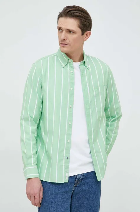 Tommy Hilfiger koszula bawełniana męska kolor zielony regular z kołnierzykiem button-down