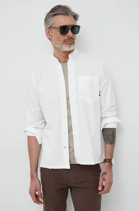 Bavlnená košeľa Tommy Hilfiger pánska, biela farba, voľný strih, so stojačikom