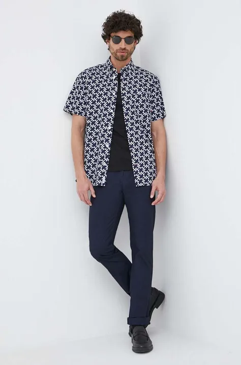 Памучна риза Tommy Hilfiger мъжка в тъмносиньо със стандартна кройка с яка с копче