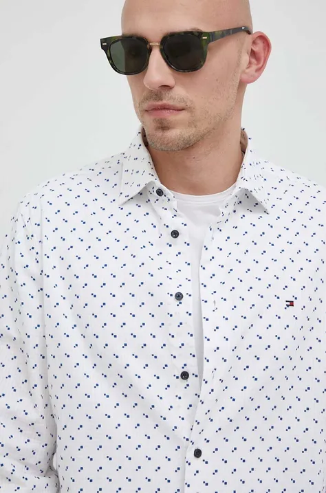 Pamučna košulja Tommy Hilfiger za muškarce, boja: bijela, regular, s talijanskim ovratnikom