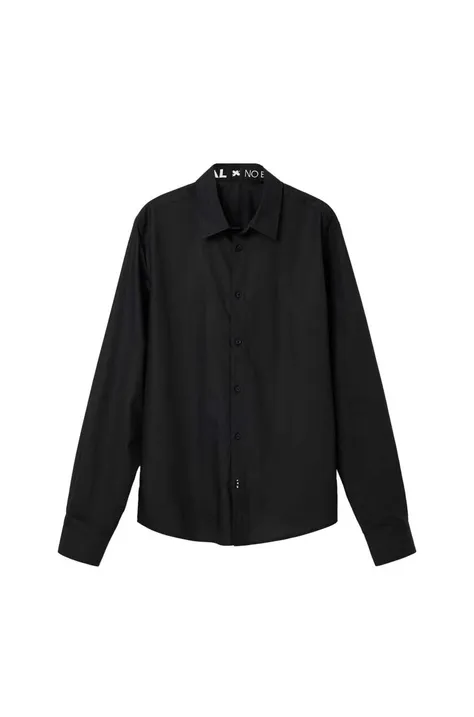 Βαμβακερό πουκάμισο Desigual ανδρικό, χρώμα: μαύρο