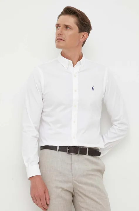 Bombažna srajca Polo Ralph Lauren moška, bela barva