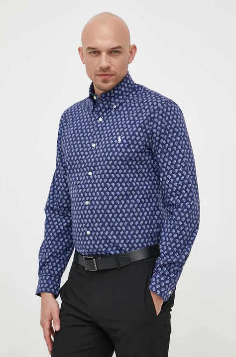 Košulja Polo Ralph Lauren za muškarce, boja: tamno plava, regular, o button-down ovratnikom